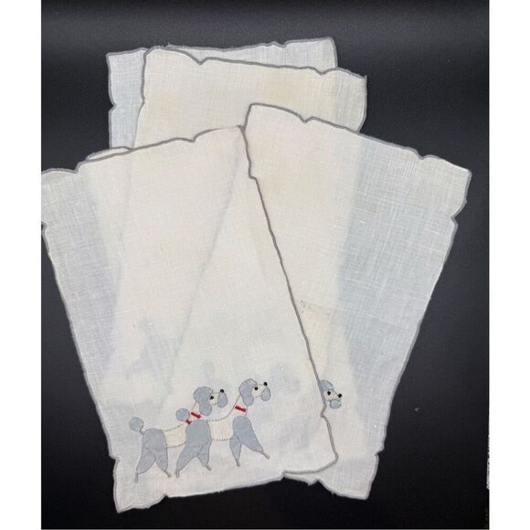 Vintage Linen Cocktail Napkins French Poodle Set of 5 - Picture 3 of 5